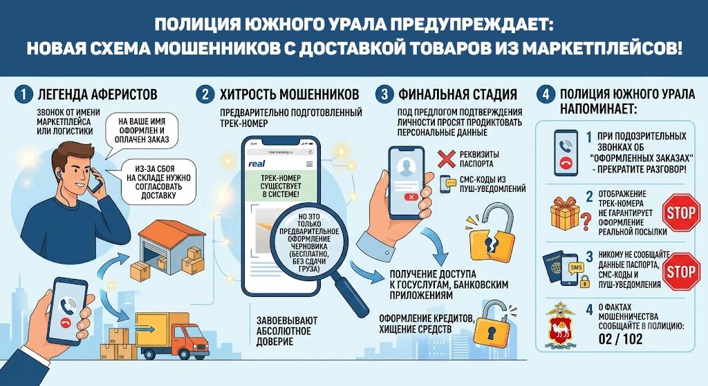 «Вам оформлена доставка из маркетплейса»: полицейские Южного Урала выявили новую уловку аферистов с трек-номерами почтовых отправлений