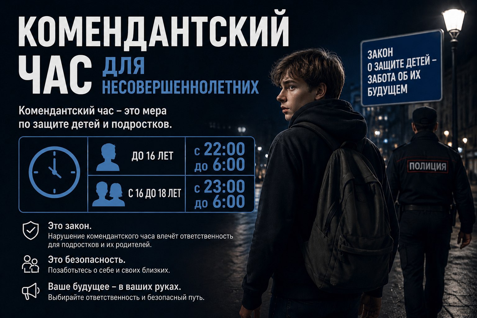 Полиция Копейска напоминает, что в Челябинской области действует Комендантский час для несовершеннолетних