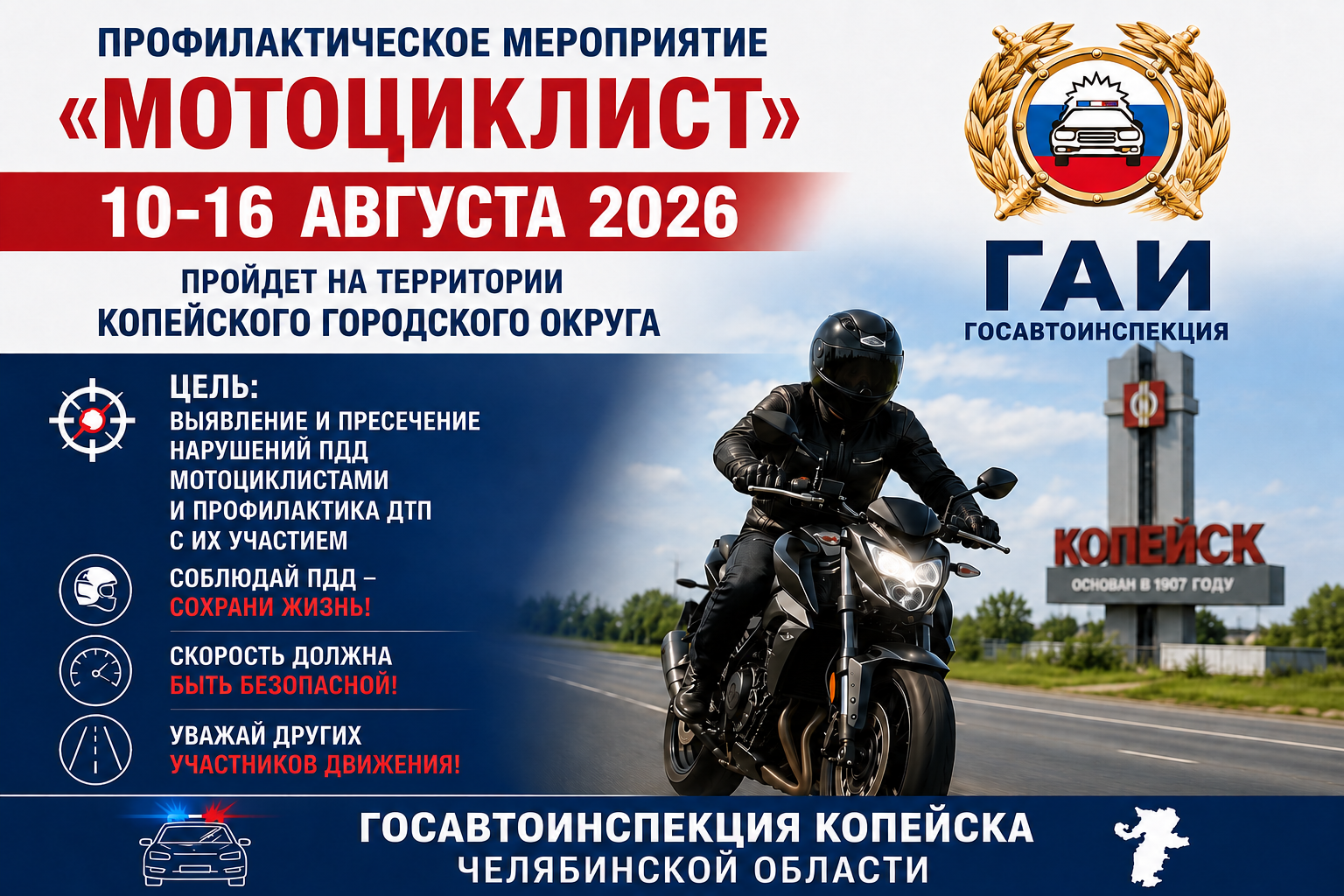 В Копейске проходит профилактическая акция «Мотоциклист»