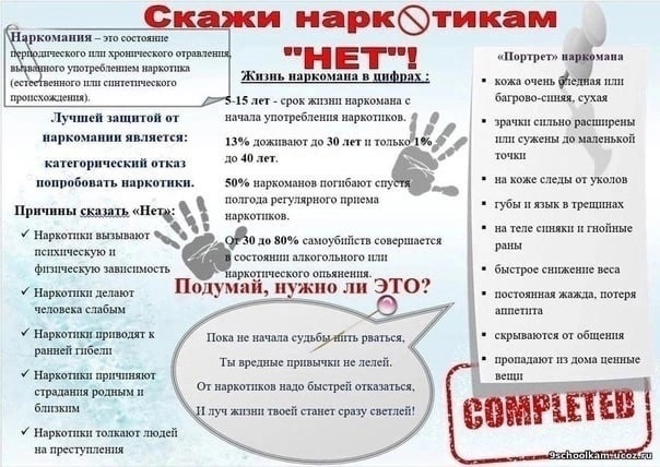Памятка родителям по профилактике и предупреждению употребления подростками наркотических и других психоактивных веществ