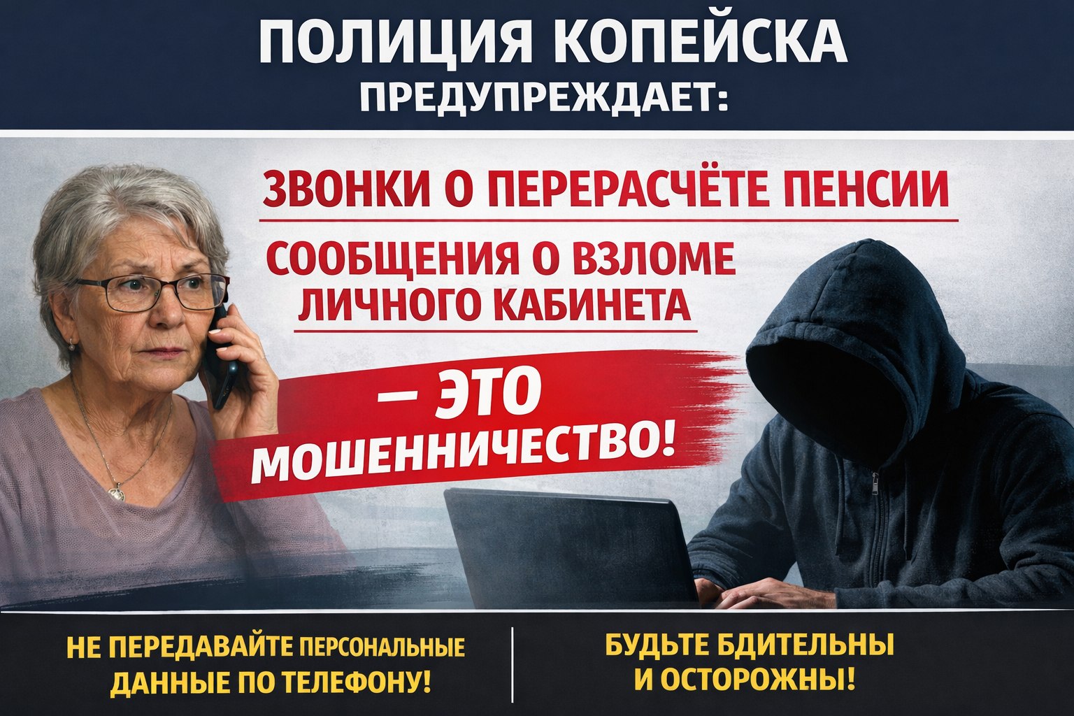 Полиция Копейска предупреждает: звонки о перерасчёте пенсии и сообщения о взломе личного кабинета — это мошенничество